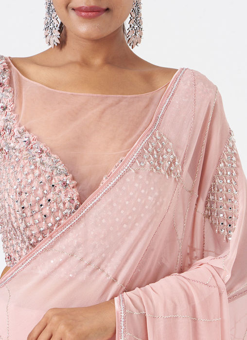 Rose Pink Saree and Blouse Set