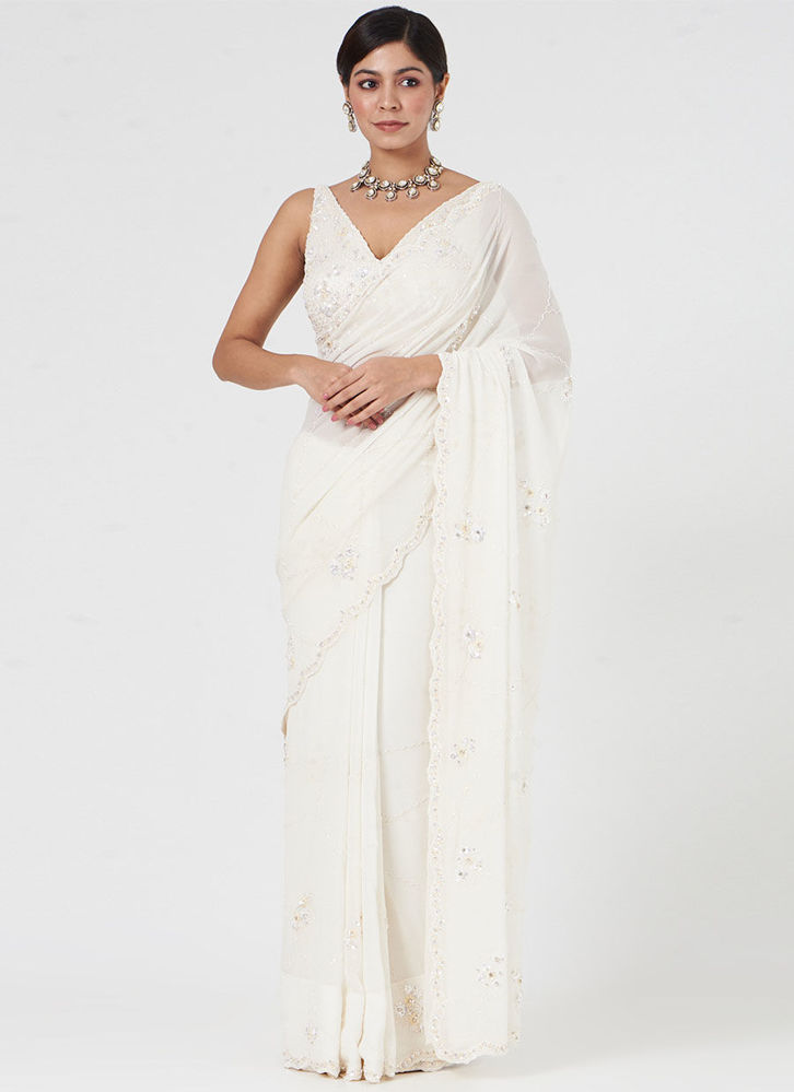 Picture of Ivory Georgette Saree Set