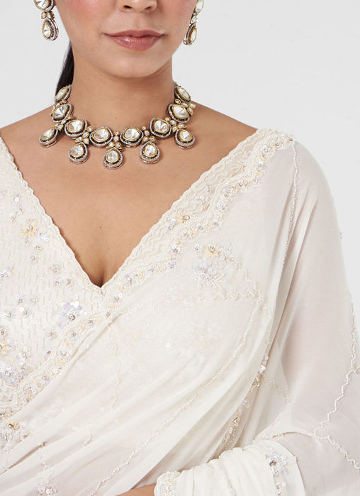 Ivory Georgette Saree Set