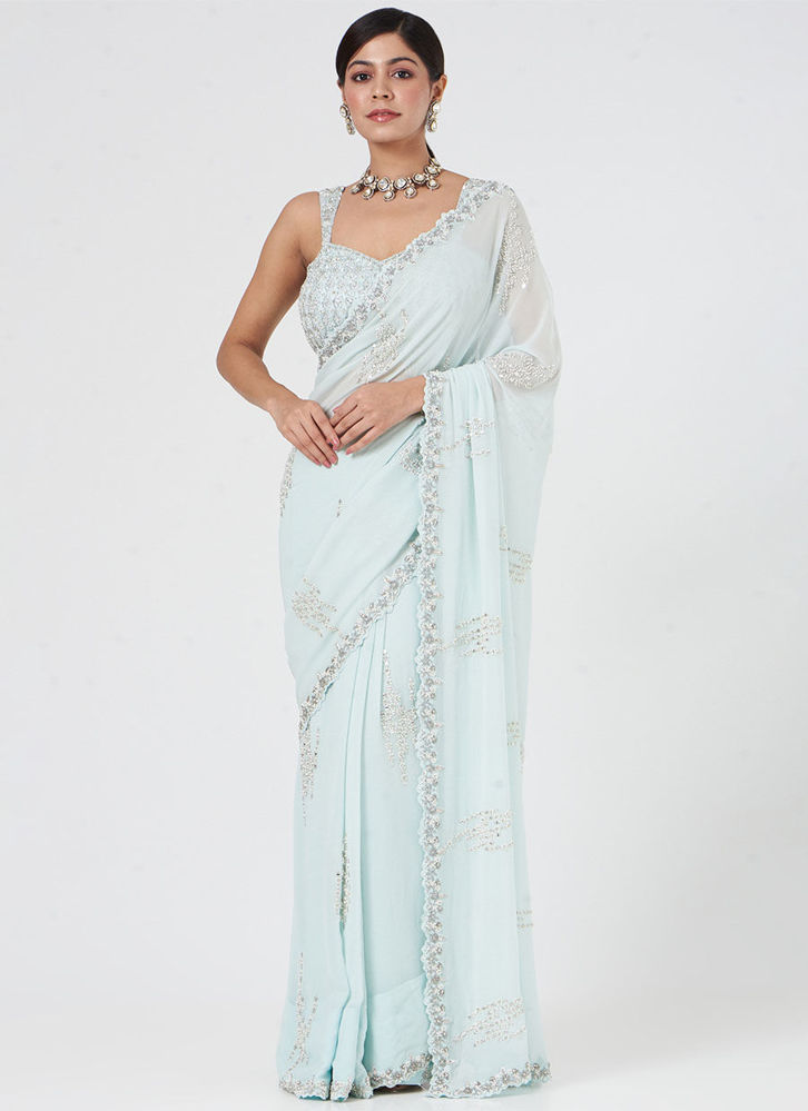 Picture of Aqua Blue Georgette Saree Blouse
