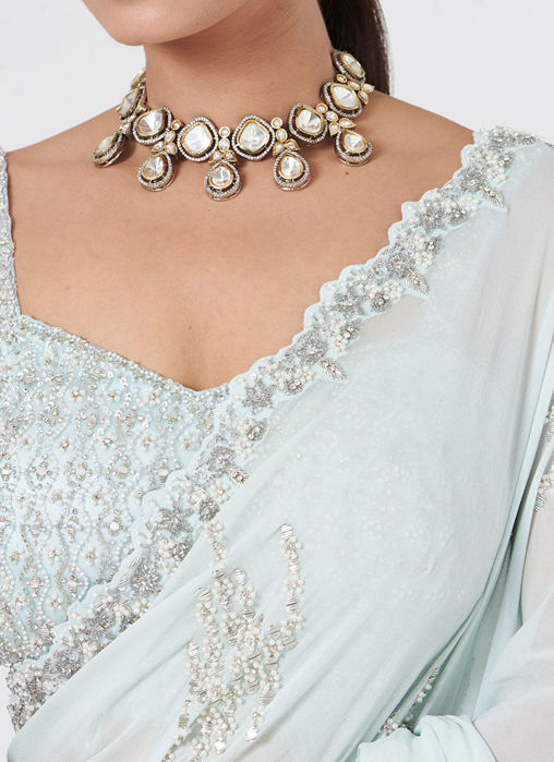 Aqua Blue Georgette Saree Blouse