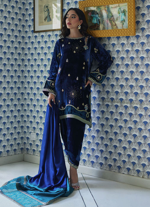 Lujain Navy Shirt And Dupatta