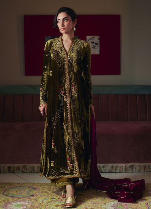 Shahd Olive Shirt And Dupatta