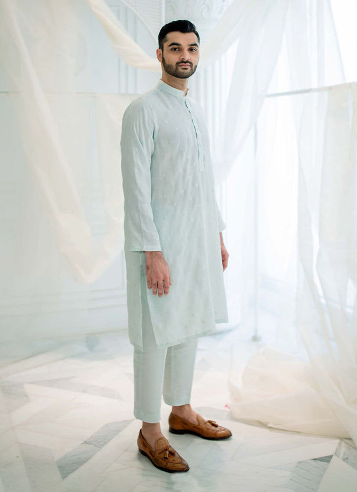 Picture of Ice Blue Silk Kurta