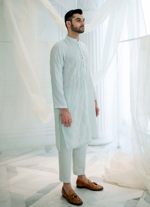 Ice Blue Silk Kurta
