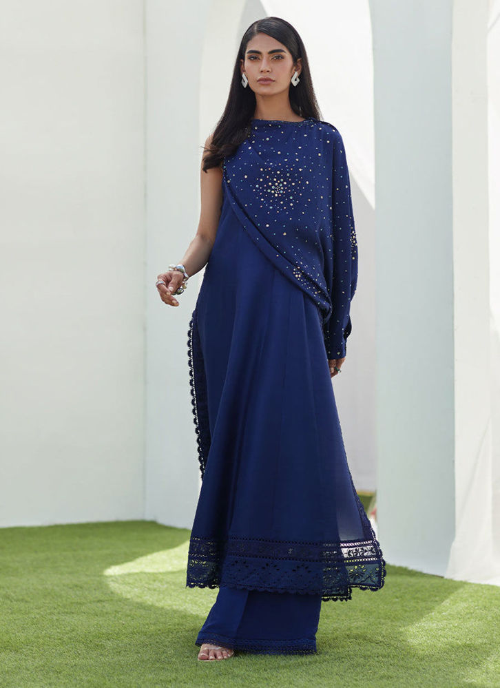 Picture of Zennie Midnight Silk Paneled Shirt with Cape