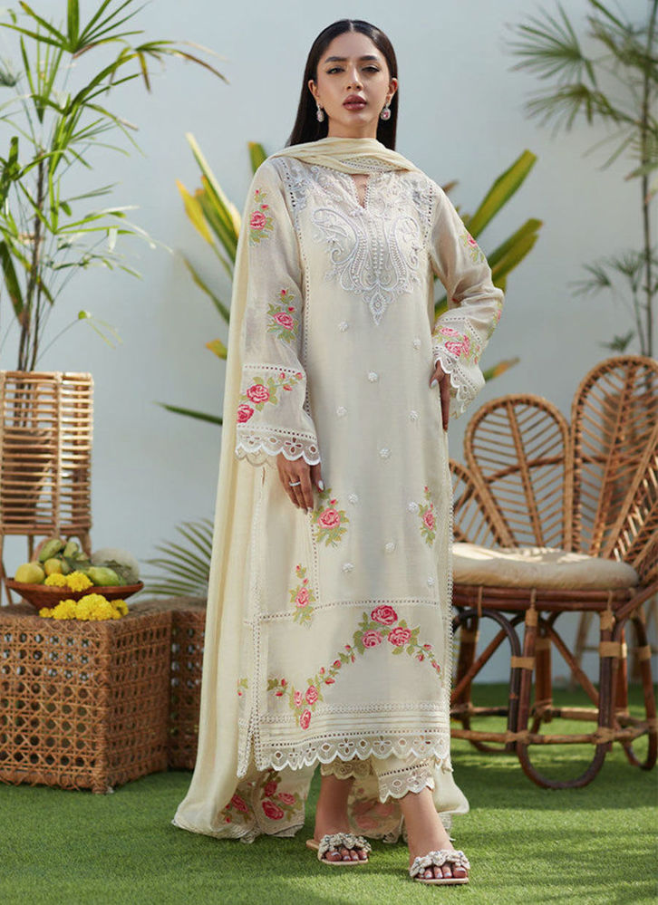 Picture of April Ivory Cross Stitch Cotton Net Shirt and Dupatta
