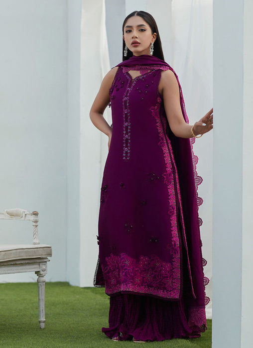Amiah Aubergine Silk Embroidered Shirt and Dupatta
