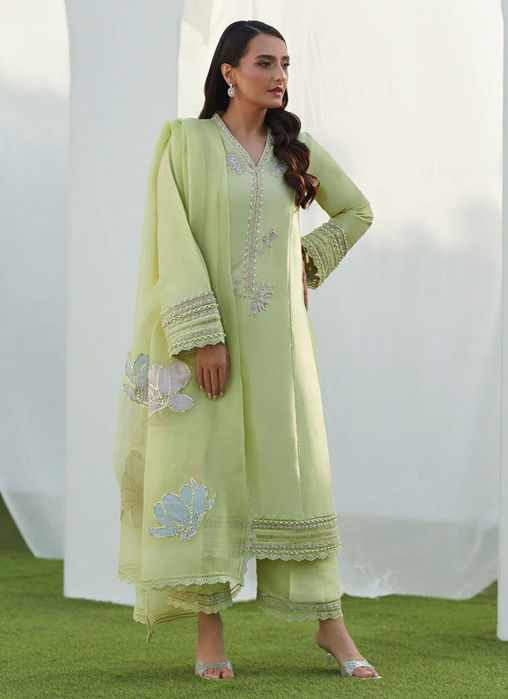 Uma Mint Embellished Shirt and Dupatta
