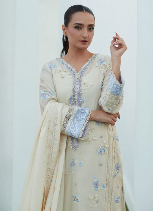 Ola Ivory Cotton Net Embroidered Shirt