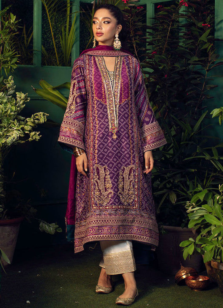 Picture of Setareh Purple chunri kurta with Pure silk ombre dupatta