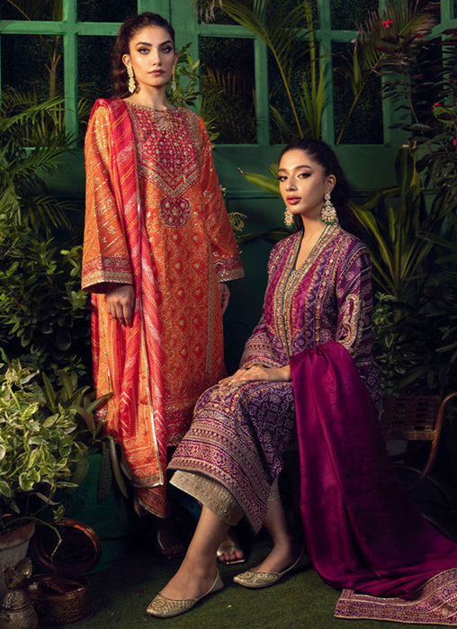 Setareh Purple chunri kurta with Pure silk ombre dupatta