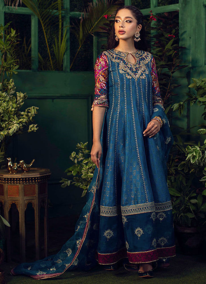 Picture of Firu teal Kalidaar with Teal organza dupatta