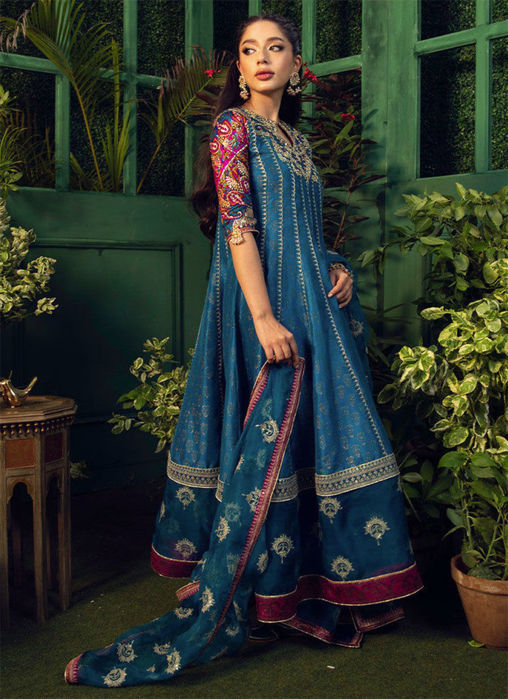 Firu teal Kalidaar with Teal organza dupatta