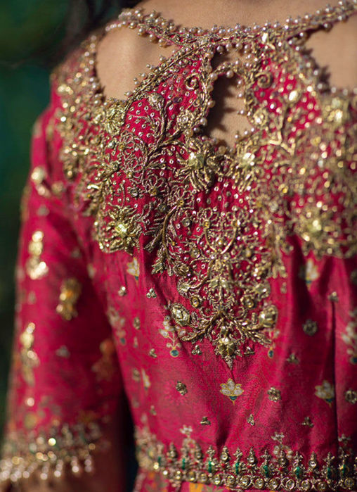 Rana Scarlett kalidar with Pure organza baali embroidered dupatta