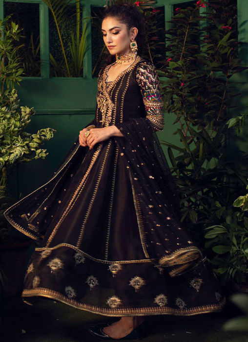 Veera black Kalidaar Angarkha with sequence dupatta