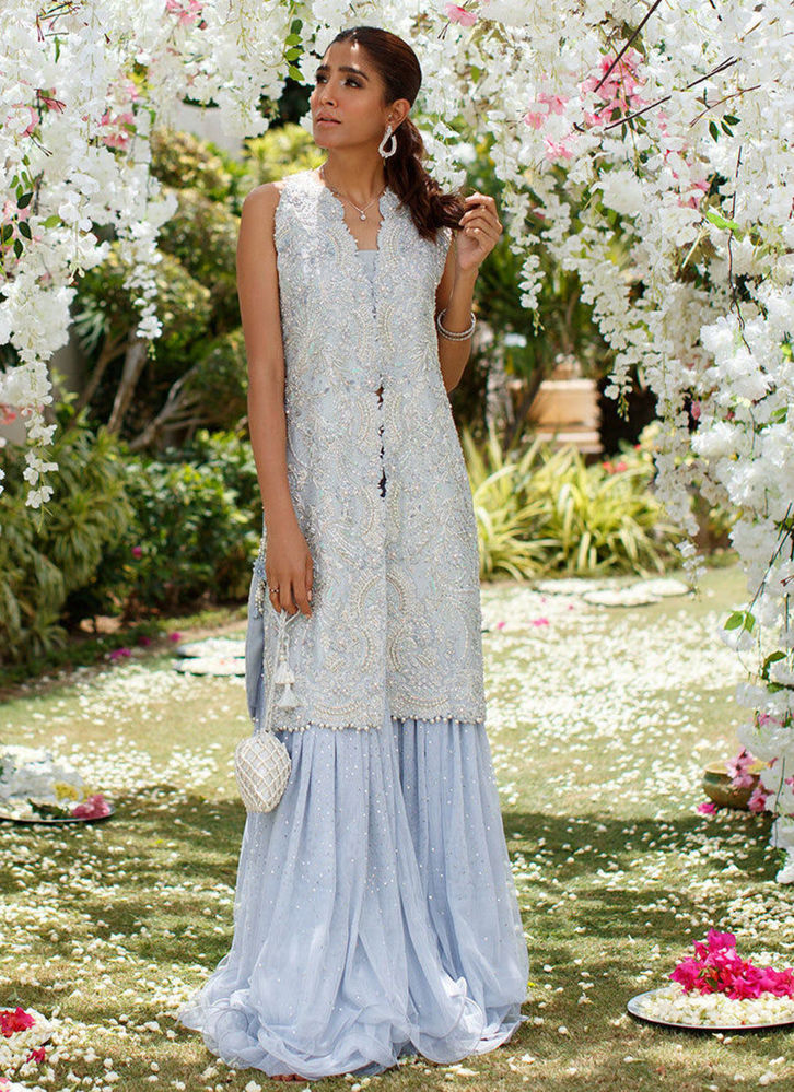 Picture of Gisele Wedgewood Blue Jacket With Extra Flow Gharara