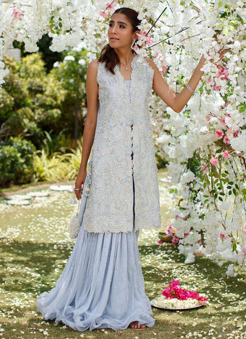 Gisele Wedgewood Blue Jacket With Extra Flow Gharara