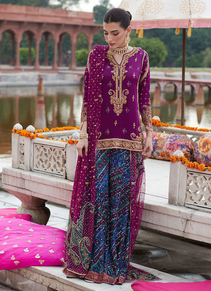 Picture of Alizeh Mehndi Aubergine Short Shirt And Dhaakha