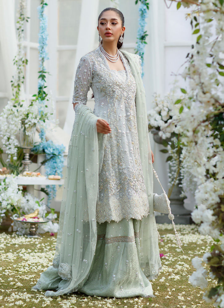 Picture of Sophia Silver-Mint Angharkha on Banarsi Gharara