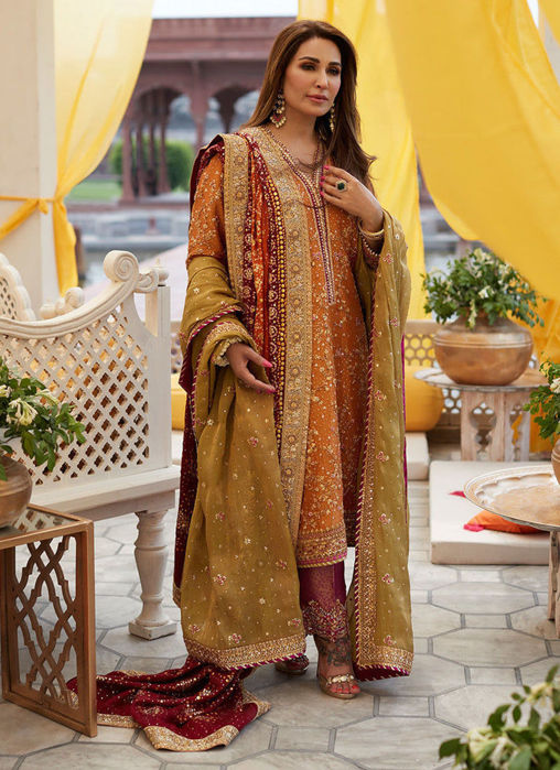 Reema Mayun Orange Kurta Izaar Dupatta