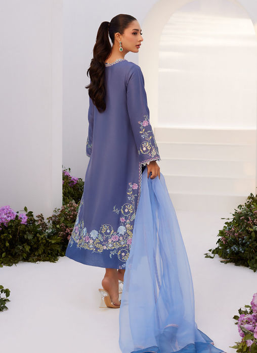 Alo Blue Embroidered Shirt & Dupatta
