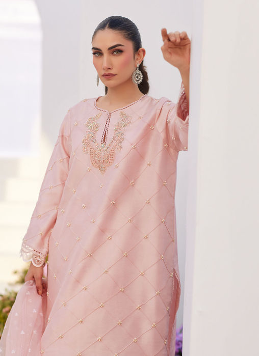 Bebe blush pink embellished Raw silk Kurta shirt and dupatta