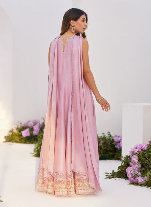 Cece Mauve embellished raw silk kalidar with Charmuese dupatta