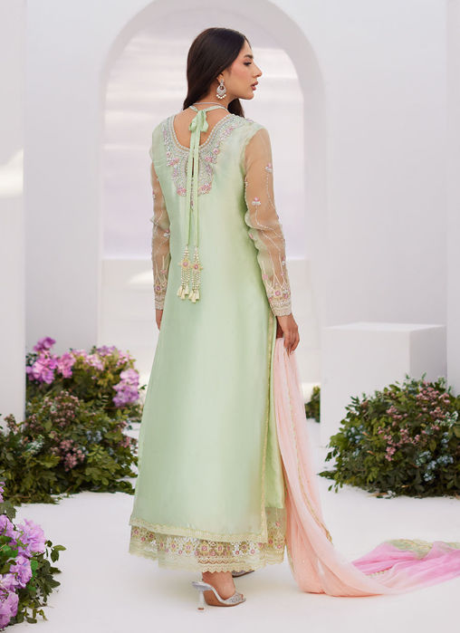 Collette mint ombre embellished column shirt with kalidaar with embroidered slip