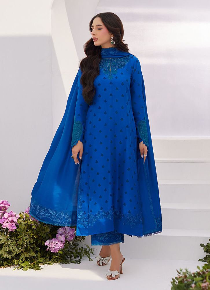 Picture of Charr Blue Embroidered Raw Silk Shirt and Dupatta