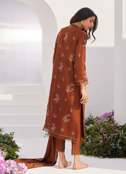 Noemie Chocolate Embroidered Raw silk Shirt and Dupatta