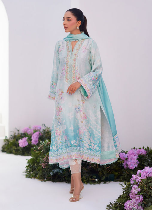 Cyan Ombre Shirt and Dupatta
