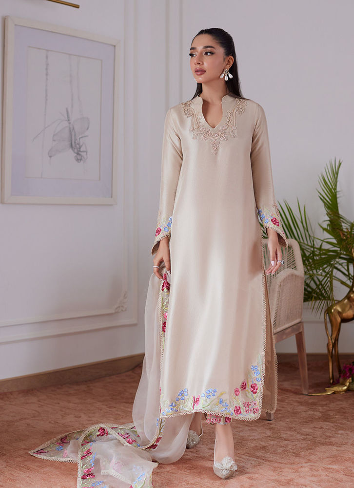 Picture of Liara Sand Embroidered Rawsilk Shirt And Dupatta