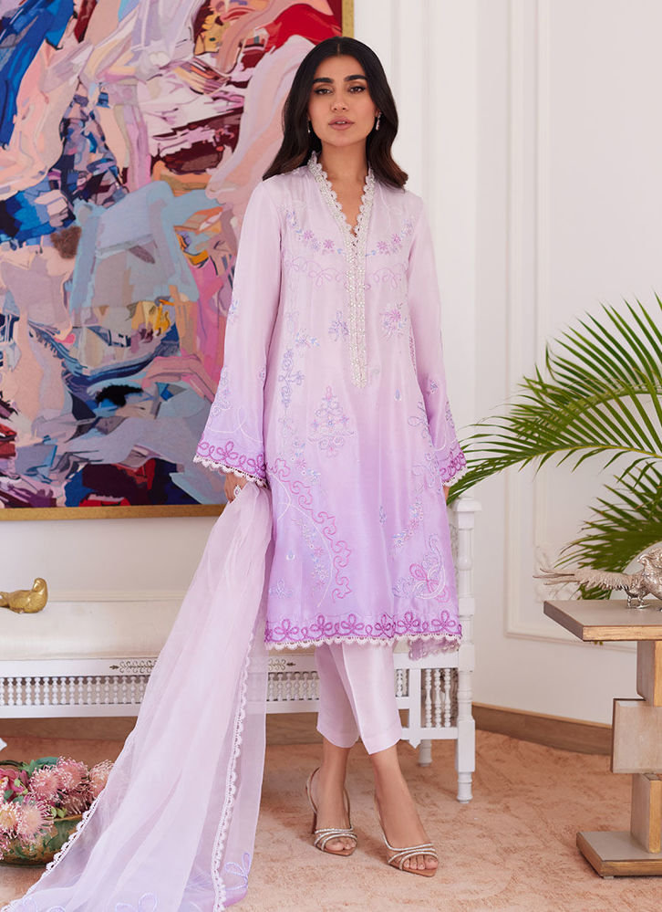 Picture of Lavinia Ombre Embroidered Raw Silk Shirt With Dupatta