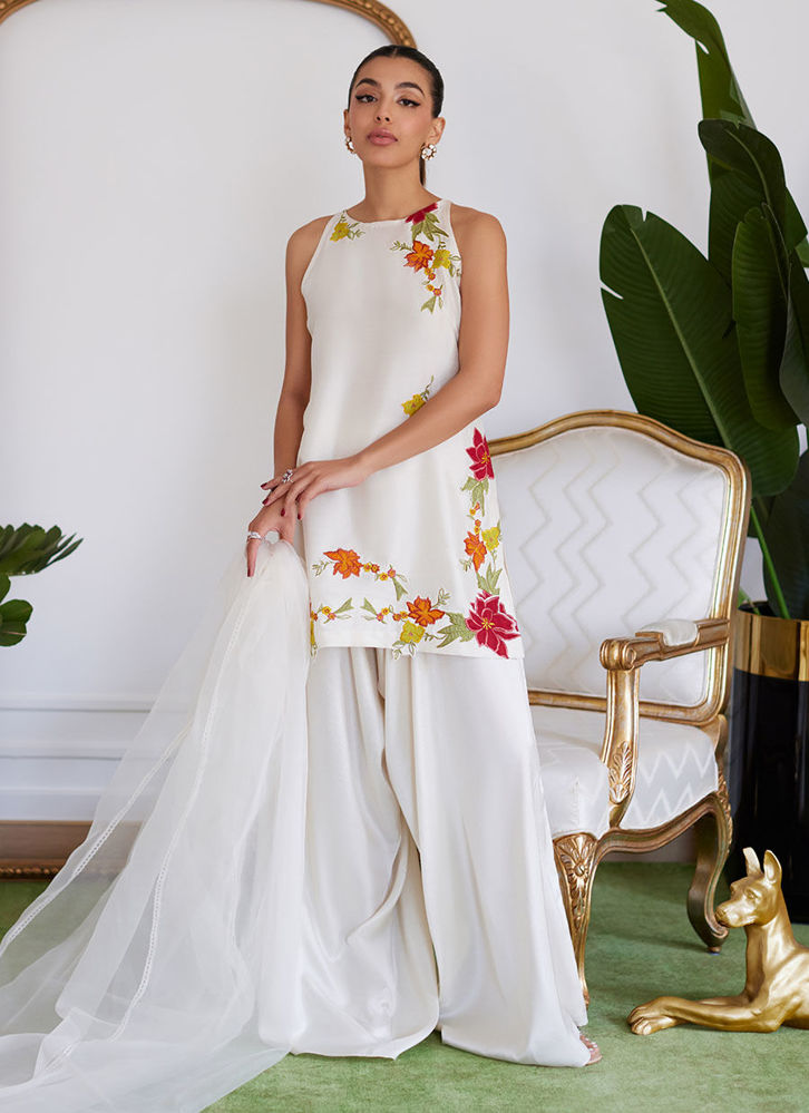 Picture of Juliet Ivory Embroidered Raw Silk Shirt With Dupatta