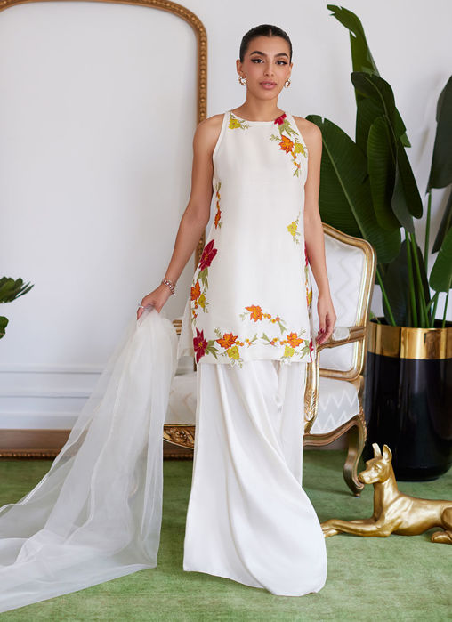 Juliet Ivory Embroidered Raw Silk Shirt With Dupatta