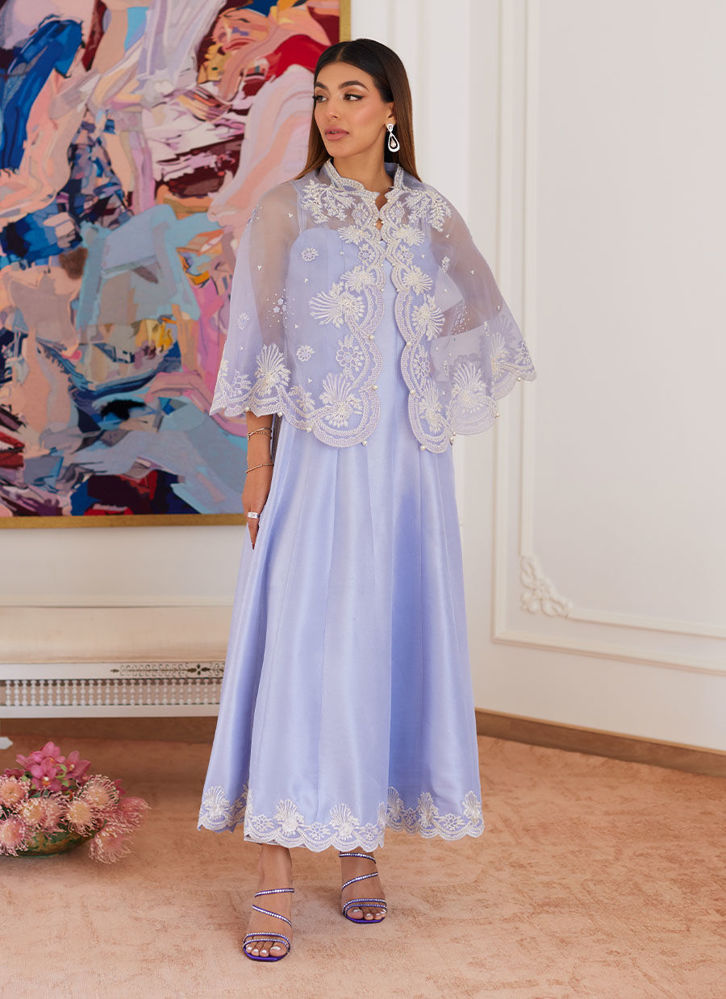 Picture of Fleur Lavender Embroidered Raw Silk Shirt With Cape