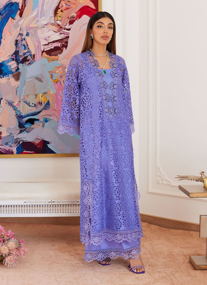Picture of Evanthia Periwinkle Rawsilk Schiffli Long Shirt