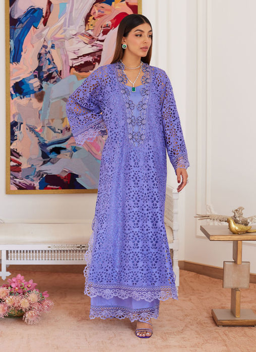Evanthia Periwinkle Rawsilk Schiffli Long Shirt