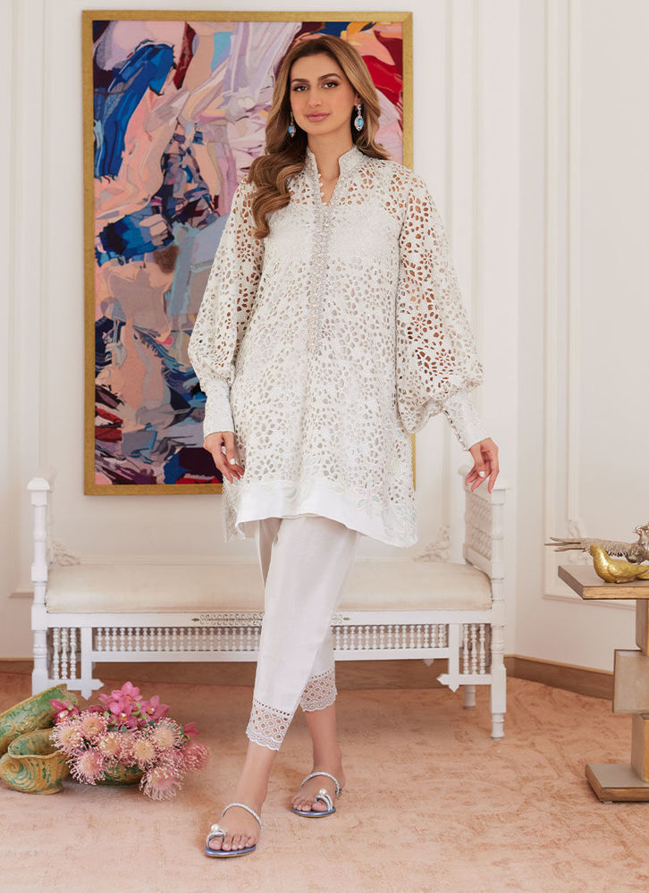 Picture of Ophelia Ivory Embroidered Schiffli Raw Silk Shirt
