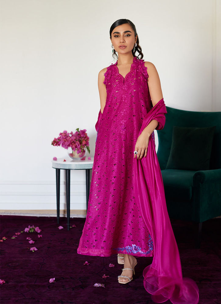 Picture of Clariene Hot Pink Schiffli Shirt With Dupatta