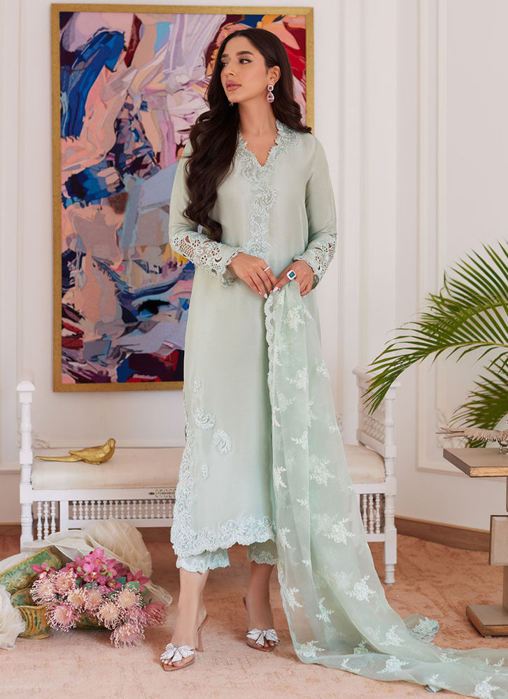 Picture of Liara Pistachio Embroidered Raw Silk Shirt With Dupatta