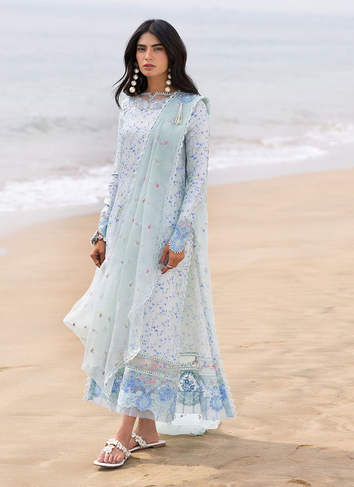 Picture of Skye Ice Blue Shirt and Pre-Draped Dupatta