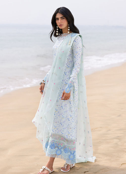 Skye Ice Blue Shirt and Pre-Draped Dupatta