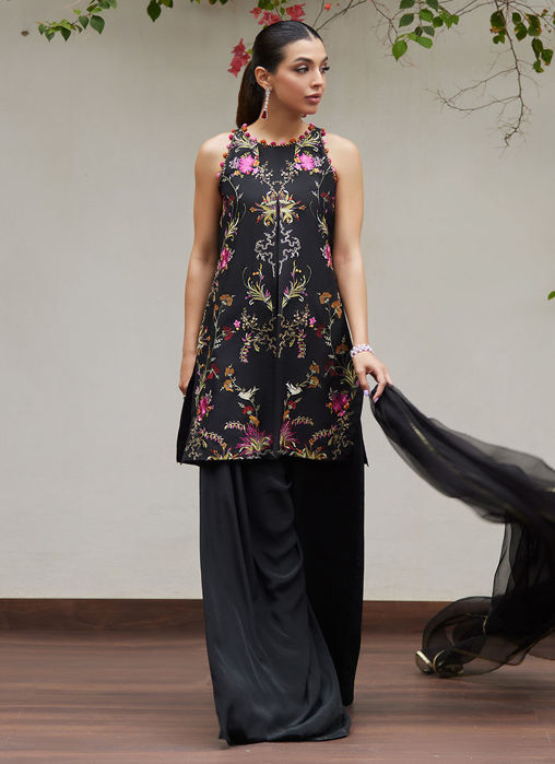 Siya Black Embroidered shirt and dupatta