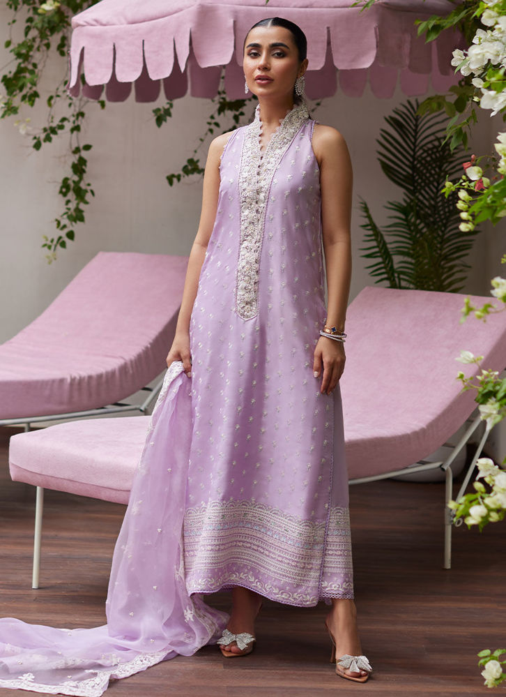 Picture of Larissa Lavender Embroidered Column Shirt with Organza Dupatta
