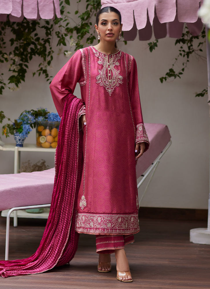 Picture of Feo Crimson embroidered Raw silk shirt and dupatta