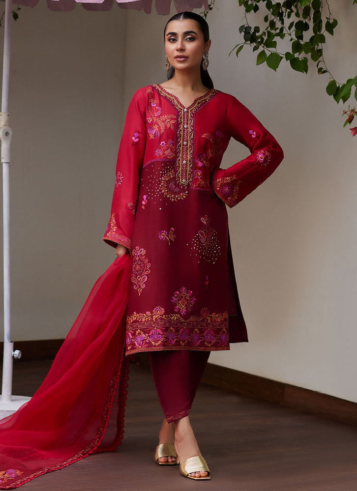 Picture of Nikita Scarlett Embroidered Raw silk shirt and dupatta