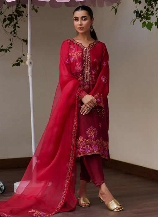 Nikita Scarlett Embroidered Raw silk shirt and dupatta