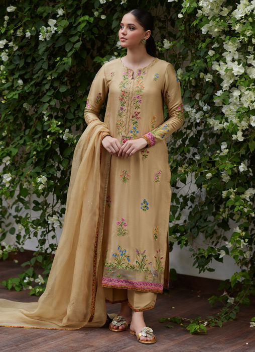 Sintra embroidered raw silk shirt and dupatta